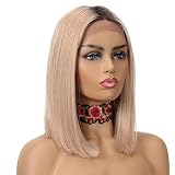 NOBLE Light Pink Bob Wigs for Women T Part HD Lace Front Wigs Colored Ombre Blonde Synthetic Long Bo