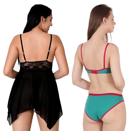 Image of Love Maker Babydoll Lingerie Bra Panty Set Undergarments for Women Honeymoon Nighties Small to 3XL