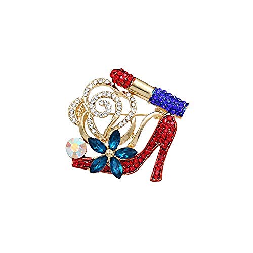 High Heel Brooch Crystal Red Lipstick Flower Brooch Brooch ?Silk Scarf Buckle Coat Western Ornament Badge Christmas New Year Gift