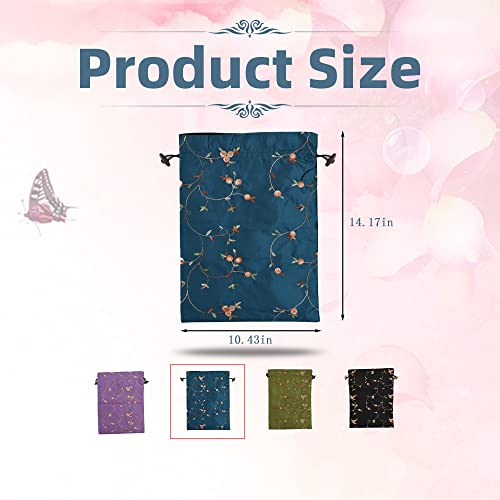 Embroidery Silk Flower Shoe Bag 4Pcs Drawstring Silk Travel Bag Jacquard Underwear Bags Washable Big Sachet Bag Storage Bags for Men Women2