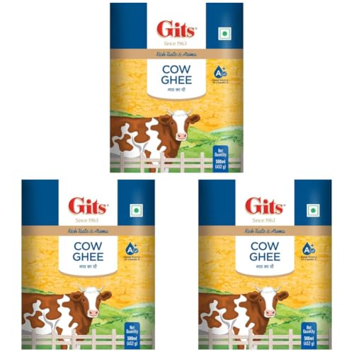 Image of Gits Cow Ghee 500 ml carton | Pack of 3 | Aroma in every drop |Pure Veg, Pure Cow Ghee, Desi Ghee, No preservatives | Rich Taste & Aroma | Good source of Vitamin A, Delicious, Healthy & Nutritious | Good for Digestion, Heart, Skin and Hair | Homemade taste