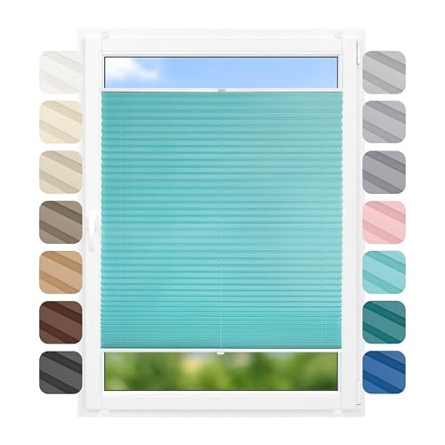 Birrke® Plissee Ohne Bohren Klemmfix 80x120 cm - Fenster Plisseerollo mit Bequemer Oben-Unten Funktion - Plissees für Sonnenschutz und Sichtschutz - Einfache Montage - Turquoise Sky, Blau
