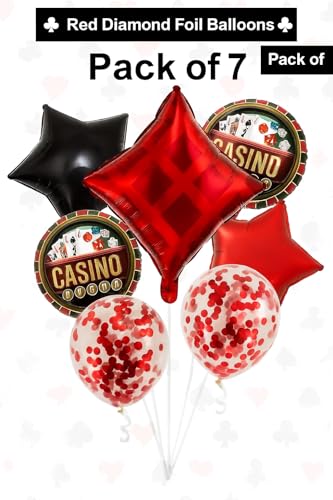 Image of AMFIN (Pack of 7) Casino Theme Foil Balloon Set, Elevate Your Party, Diamonds - Multi
