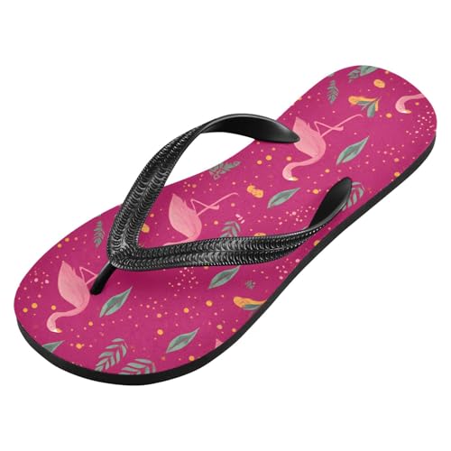 ALAZA Cute Flamingo Leaves Flip Flops for Women Fashion Beach Slippers Comfort Mens Flip Flops Non-Slip Rubber Shower Slippers Sandal for Hotel Travel Sport,XS2