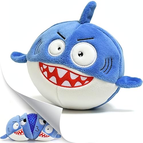 PeppyPawz - Sharky 3 in 1 Plush Shark Dog Chew Toy with Squeaky Ball Inside for Aggressive Chewers Super Interactive No Stuffing Strong Tough Heavy Durable Birthday Gift Box for Small & Large Breed