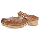 Dansko Blaire Open-Back, Slip-On, Mary Jane Mule Clog — with Adjustable Buckle, Memory Foam Footbed and Perforated Leather Upper Tan 8.5-9 M US