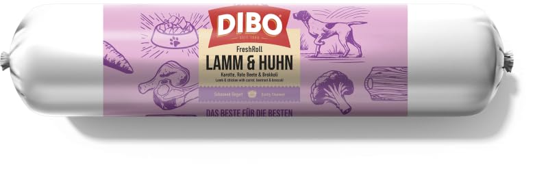 DIBO FreshRoll Lamm & Huhn 14,40 kg (18 x 800g) – Schonend gegartes Alleinfuttermittel für Hunde in Wurstform - Ideal für Sensible Hunde, Hochwertiges Lamm- & Hühnerfleisch mit Amaranth & Gemüse