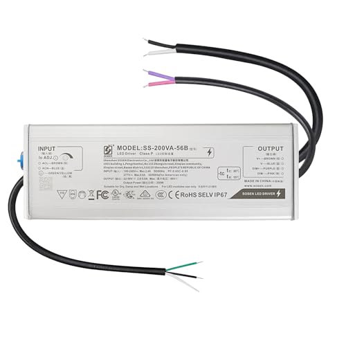 LED Driver, 200W SS-200VA-56B 100-277V AC to 24-56V DC, IP67 Waterproof Transformer Adapter, for High Bay Light, Grow Light, Post Top Lamp and Canopy Light by DefinElegant - Used condition - US$49.17