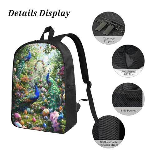 Easter Peacock Backpacks 3 Pcs Multifunction High capacity Travel Backpack with Fun Graphic Cartoon Print for Outdoor Hiking and Travel4