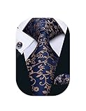 Barry.Wang Flower Ties for Men Handkerchief Cufflinks Set Wedding Necktie Set Party