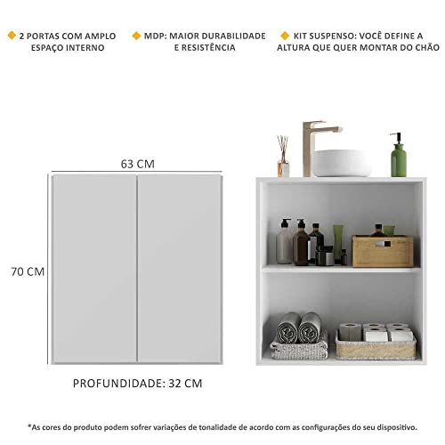Gabinete Banheiro 2 Portas Suspenso 63cm Multimóveis Mp5007 Branco