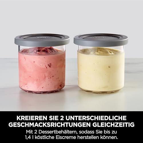 Ninja CREAMi Eismaschine & Dessertmaschine mit 2 Behältern, 7 Programmen, Herstellung von Eis, Gelato, Sorbet, Smoothie-Bowls, Milchshakes und mehr, 1,4L, Schwarz/Silber, NC302EU