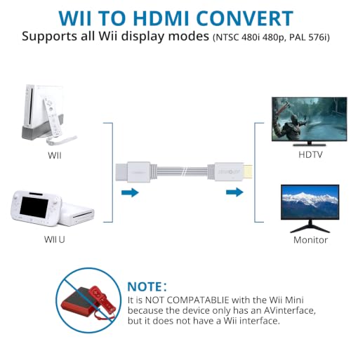 Image of AUTOUTLET Wii to HDMI Cable Converter, 1080P, 6.5ft /2M for Full HD Device