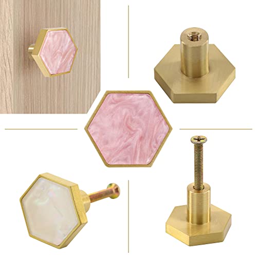 EVERGD 25mm Pure Copper Handle Shell Brass Gold Wardrobe Kitchen Cabinet Door Knobs Drawer Cupboard Hardware Pull Handle Clothes Coat Hook Modern Simple (Pink - Image 3