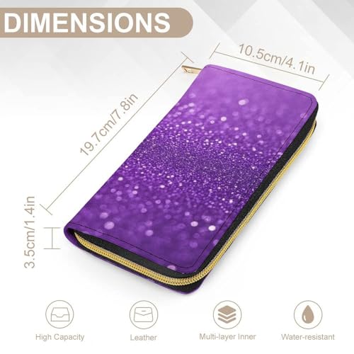 Girl's Long PU Wallet, Travel Purse Fashion Design, Huge Storage Capacity Purse, Cute Decor Zipper Wallet Purple Glitter Sparkle Pattern2