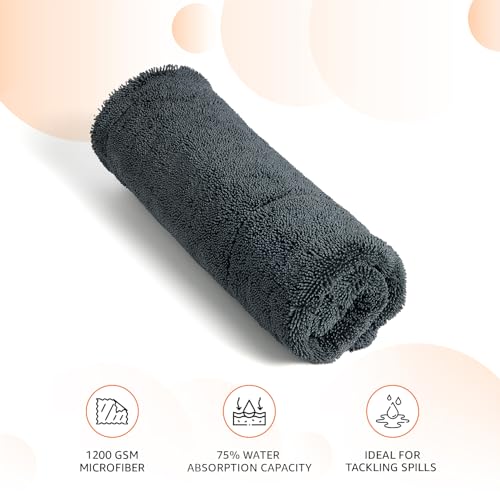 Image of Amazon Basics Microfiber Cleaning Cloth | 1200 GSM | Ultra Soft | Super Absorbent | Reusable | Pack of 1 (Grey)- 60cm X 40cm