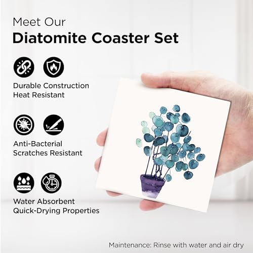 Image of The Better Home Diatomite Coasters Set of 6 (Dia - 10cm) | Dining Table Decor Accessories | Cups /Coffee Mugs /Glasses Coaster Set | Glass Cover Lid | Kitty Party Return Gifts for Women