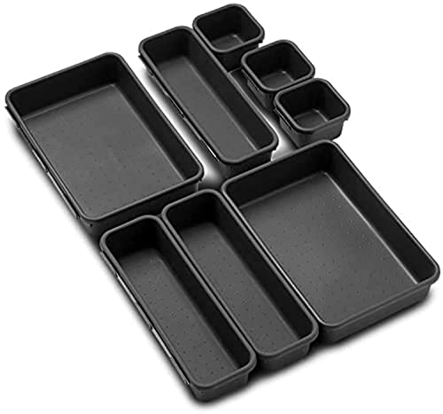 INOVERA (LABEL) Plastic Interlocking Cutlery Drawer Desk Organizer Divider Tray (Dark Grey) (8 Pieces) For Rs. 299 @ 75% off