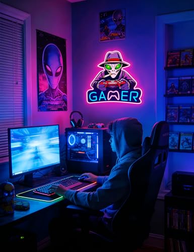 Image of Alien Neon Signs for Gamer Room Wall Decor, Gamer Neon LED Signs Light for Man Cave, UV Printed Gaming LED Light for Bar Party Birthday Christmas Gift (Alien Gamer)