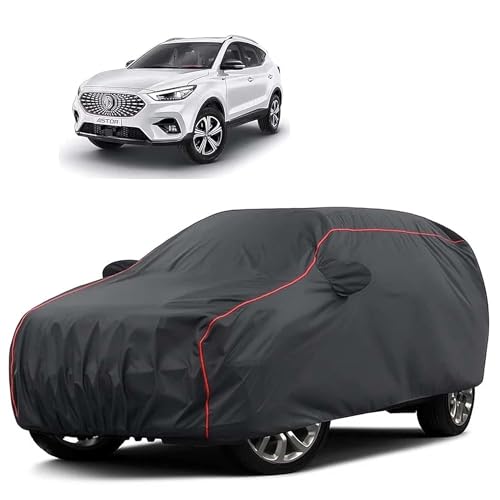 Image of Sulfar 100% Water Resistant Car Body Cover Compatible with Mirror for MG Astor (Triple Stitched, Full Bottom Elastic, Dark Grey Tafetta with Red Piping)