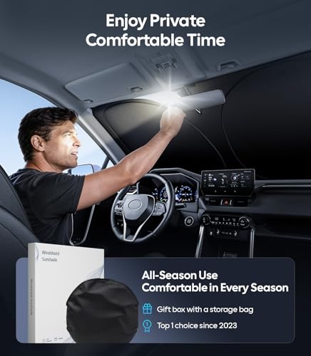 Image of Wigoo for Ford Explorer Windshield Sunshade [OEM Design, 100% Sun Blockage] Foldable Heat Insulation Sun Shade with Storage Bag, for Ford Explorer (2020-2026), Silver Coating