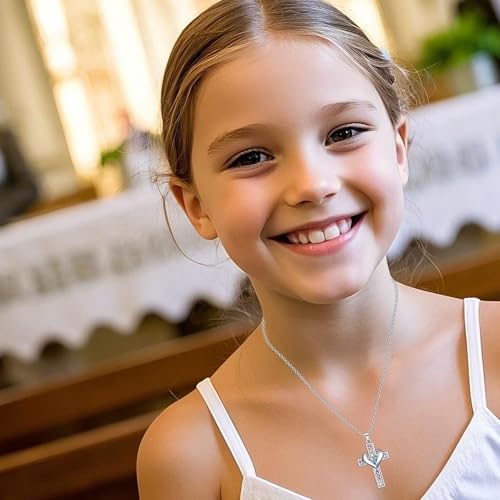 SUMFAN Cross Necklace for Girls & Women - Small Cubic Zirconia Tiny Cross Pendant - Baptism & Christening Gifts2