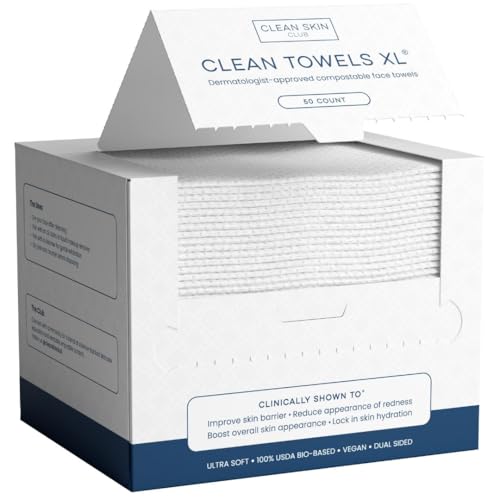 Clean Skin Club Clean Towels XL, 100% USDA Biobased Face Towel, D...