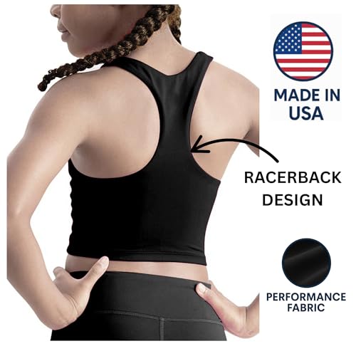 Image of Beat Street Girls Tank Tops - 2 Pack Double Lined Racerback Sleeveless Yoga Dance Crop Top - Made in USA