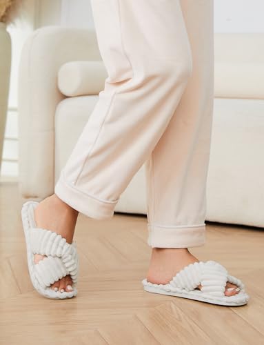 Cosy Pyro Slippers for Women House Bedroom Furry Cross Bands Slide Shoes Anti-Skid Sole Open Toe Slippers2
