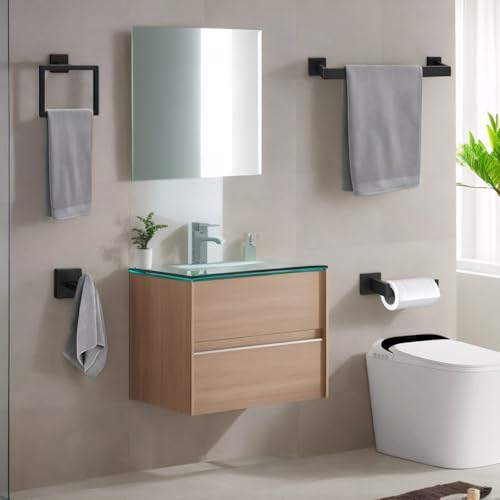 Eazmate 5-Piece Matte Black Bathroom Set, 16 Inch Towel Bar, Ring, Holder, 2 Hooks, Stainless Steel, Wall-Mounted - Image 3