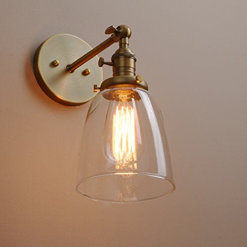 Pathson Vintage Wall Sconce With On Off Switch, Clear Glass Shade Brass Vanity Light, Indoor Wall Lighting Fixtures For Bathroom Bedside Garage Porch Cafe Club #TOP4