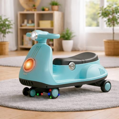 Image of Baybee Gliddo Baby Swing Car for Kids with LED Lights & Music | 360 Steering Twister Push Ride On with Wide Seat, Storage & Smooth Glide | Wiggle Magic Car for Boys & Girls Aged 3+ Years (Sky Blue)