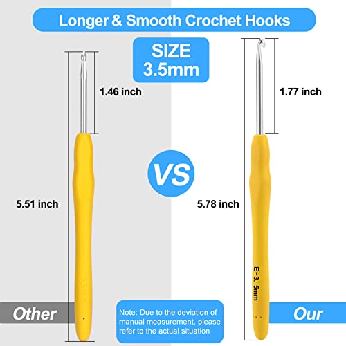 Image of Vodiye Professional Extra Long 3.5mm Crochet Hooks Set, Ergonomic Handle, Perfect for Beginners and Experienced Lovers