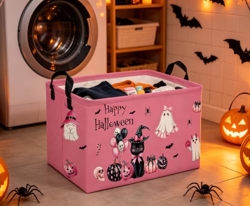 Image of Kids Basket Hlooween Storage Basket Gift Basket Rectangular Bedroom Decor for Books(Kitten Halloween)