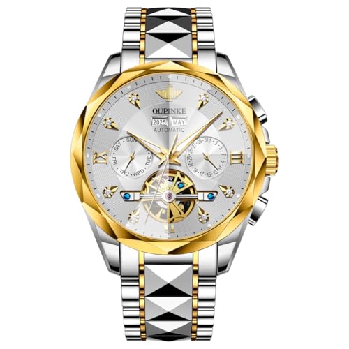 Image of OUPINKE Watch for Men Skeleton Self Winding Mechanical Automatic Luxury Dress Black Wrist Watch Waterproof Luminous Tungsten Sapphire Crystal