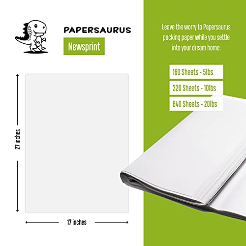 Papersaurus Newsprint Packing Paper - 20 Lbs, 640 Sheets - Perfect For Moving, Packing, And Shipping - 17" X 27" #TOP2