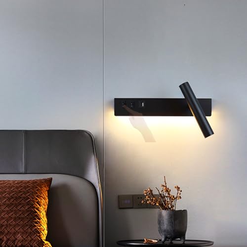 Aplique de pared de aluminio y hierro moderno con foco rotatorio y luz cálida