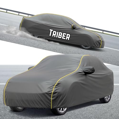 Image of Kayme Compatible with Grey Triber Car Cover Waterproof Car Body Cover for All Weather Proof & Full Bottom Elastic, Triple Stitching with 100% Nail Proof Cover