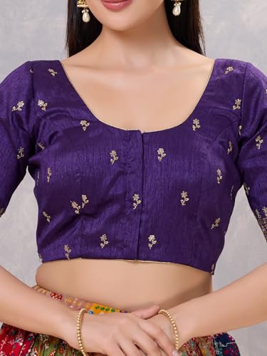 Image of Vamas Women's Silk Padded Self Design Half Sleeve Readymade Saree Blouse (X-1166.ELB)