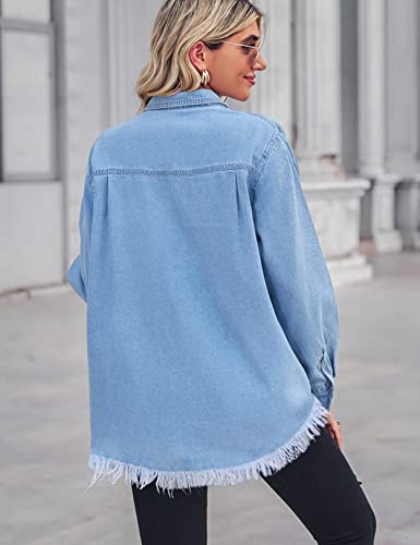 Zilcremo Women Denim Shirt Chambray Collared Jean Shirts Long Sleeve Pocket Button Down Blouses4