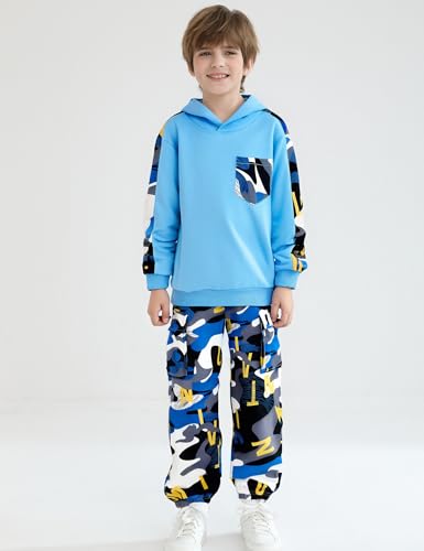 Image of mksodopy Boys Clothes Long Sleeve Hoodie and camouflage cargo pants Boy Outfits for 6-16 Years