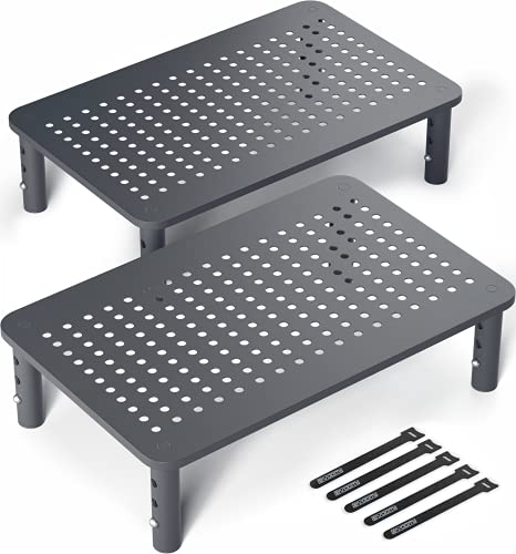 EVOOMI Monitor Riser Laptop Stand for Desk [2 Pack] – HD Steel -Sturdy, Stable, Anti-Skid Back Saver - Adjustable Laptop Riser Shelf Computer Monitor Stand, Desktop, Printer, iMac