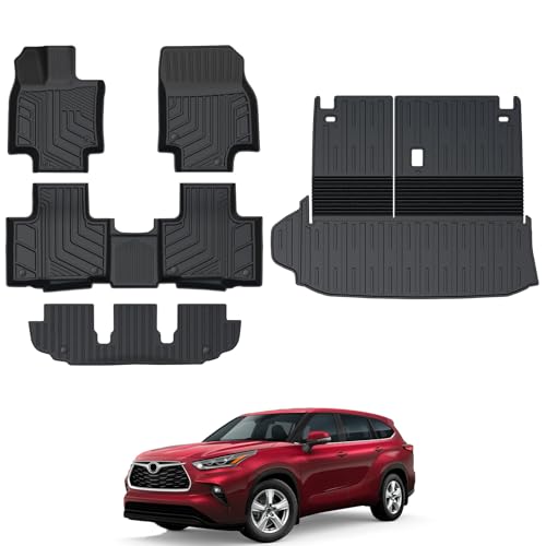 GALVAGNITE Floor Mats for Toyota Highlander 2020-2026 All Weather Floor Mats Trunk Cargo Liner with Backrest Protectors Accessories Full Coverage Set (Fit 7 Seats)