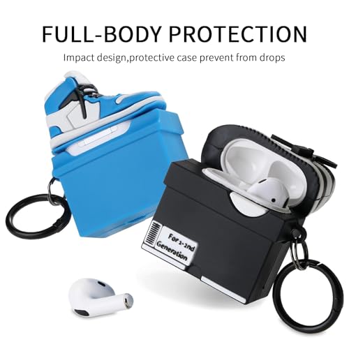 Image of [2Pack] Gedicht for Apple Airpods 2nd Generation Case Cover, Cute Cartoon Shoe Box Soft Silicone Protective Cases for AirPods 1&2 Case with Keychain for Women Men, Blue+Black