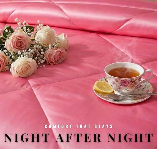Image of SANMARINO Satin Comforter Double Bed 88x96 Inches | 300 TC Ultra Soft Silky Satin Comforter | Luxury Bedding for Bedroom, Couples, Wedding & Home Decor (Rose Pink)