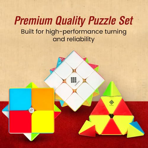 Image of Cubelelo Drift 2x2, 3x3 & Pyraminx Cube Combo (Stickerless) | Ideal for Kids Above 3 4 5 6 Years Old Boys Girls | 3 in 1 Speedcube Gift Set | High Speed Puzzle 3x3x3 2x2x2 Pyramid Triangle