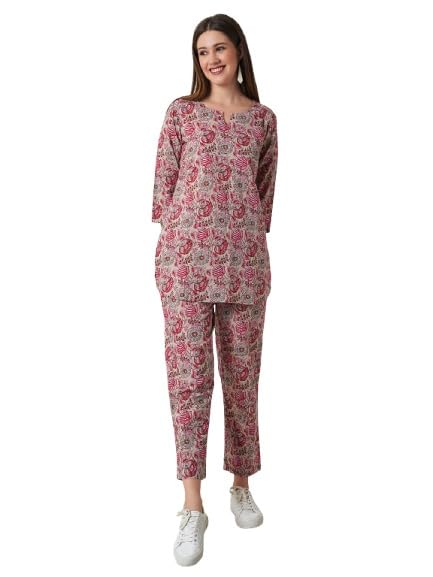 haute & humble Haute and Humble Women's Cotton Co Ord Set | Round Neck Stylish 3/4th Sleeve A-Line Kurta for Women and Girls | Kurti with Bottam Set for Casual Ankle Length Printed Kurta Pajama Set-picture-31