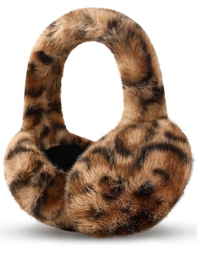 Buauty Leopard Ear Muffs Winter Women Girls Earmuffs for Women Winter Accessories Ear Covers Cold Weather Running Ear Warmers Headband Cute Fluffy Fuzzy Adjustable Foldable Faux Fur Ladies Deep Brown