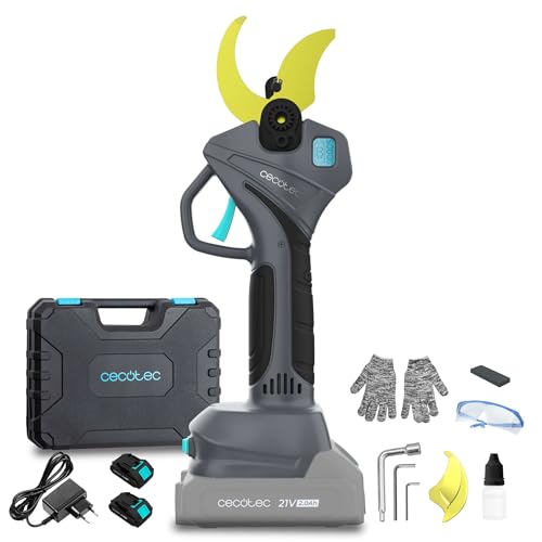 Cecotec Tijeras de Podar Eléctricas TitanCut 5000. 2 Baterías 21V, Motor sin Escobillas, Ramas hasta 40mm, Cuchillas con Revestimiento de Titanio, Control Digital, Incluye Maletín y Accesorios