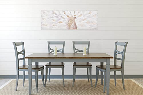 KunstLoft Leinwandbild | 100% HANDGEMALT | 150x50cm | Gemälde 'Legendary' | Pfau | Beige | Wandbild Wohnzimmer